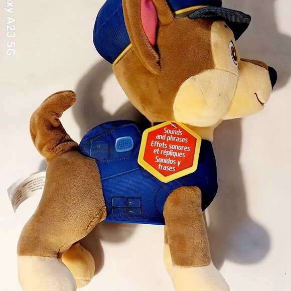 Paw Patrol Chase Plush Toy With Sounds & Phrases 10" Brown & Blue Polyester For - Picture 3 of 7